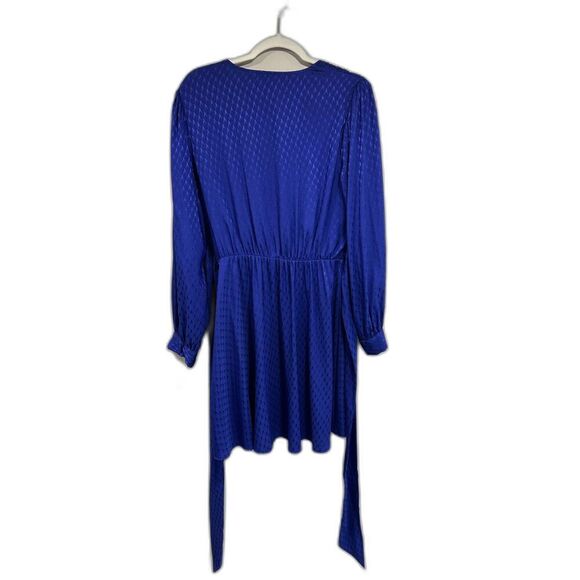 Express Jacquard Satin Tie-Waist Long Sleeve Mini Dress – Royal Blue L - Picture 3 of 7
